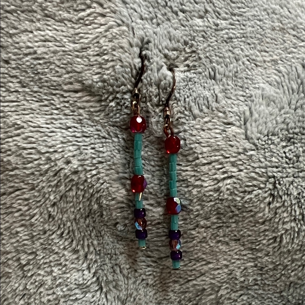 Elegant Red and Blue Beaded Earrings